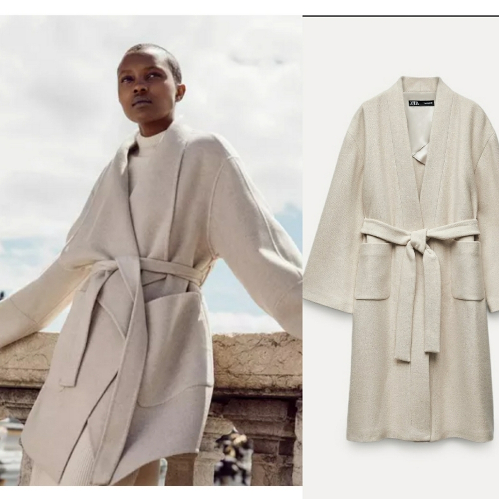 Zara minimalist coat with Manteco wool beige Size M oversized new with tag